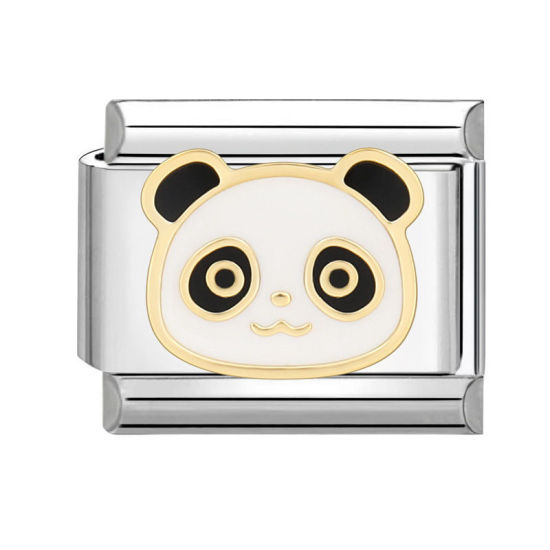Imagen de 1 Unidad 304 Acero Inoxidable Charm Pulsera de Eslabones Italianos para Hacer Joyas DIY Tono de Plata Blanco Rectángulo Panda 10mm x 9mm