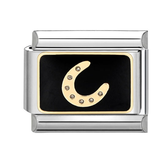 Imagen de 1 Unidad 304 Acero Inoxidable Charm Pulsera de Eslabones Italianos para Hacer Joyas DIY Tono de Plata Negro Rectángulo Huellas de Pezuñas 10mm x 9mm