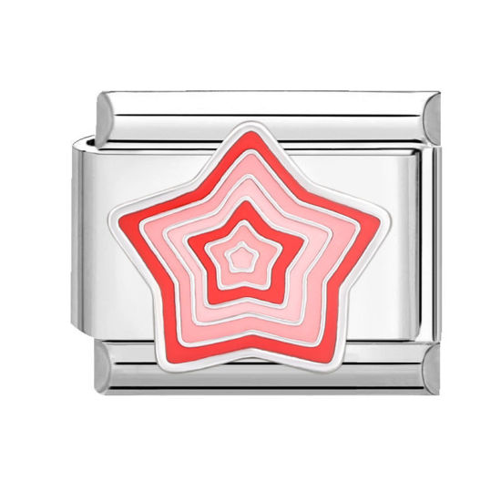 Изображение 1 ШТ 304 Нержавеющая Сталь Очаровательный итальянский браслет со звеньями Изготовление ювелирных изделий своими руками Серебряный Тон Красный Прямоугольник Звезда 10мм x 9мм