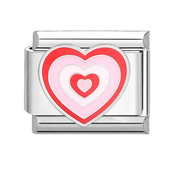 Изображение 1 ШТ 304 Нержавеющая Сталь День святого Валентина Очаровательный итальянский браслет со звеньями Изготовление ювелирных изделий своими руками Серебряный Тон Розовый Прямоугольник Сердце 10мм x 9мм