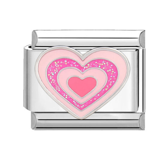 Изображение 1 ШТ 304 Нержавеющая Сталь День святого Валентина Очаровательный итальянский браслет со звеньями Изготовление ювелирных изделий своими руками Серебряный Тон Розовый Прямоугольник Сердце 10мм x 9мм