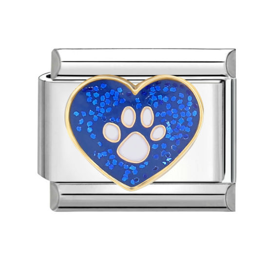 Imagen de 1 Unidad 304 Acero Inoxidable día de San Valentín Charm Pulsera de Eslabones Italianos para Hacer Joyas DIY Tono de Plata Azul Rectángulo Corazón 10mm x 9mm