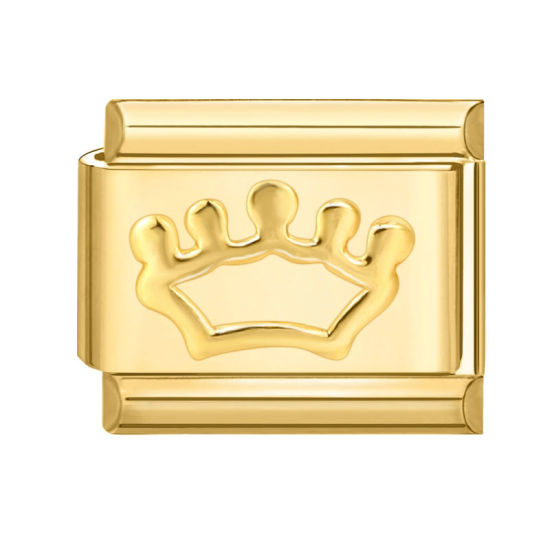 Изображение 1 ШТ 304 Нержавеющая Сталь Очаровательный итальянский браслет со звеньями Изготовление ювелирных изделий своими руками Позолоченный Прямоугольник Корона 10мм x 9мм