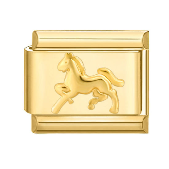 Изображение 1 ШТ 304 Нержавеющая Сталь Очаровательный итальянский браслет со звеньями Изготовление ювелирных изделий своими руками Позолоченный Прямоугольник Лошадь 10мм x 9мм
