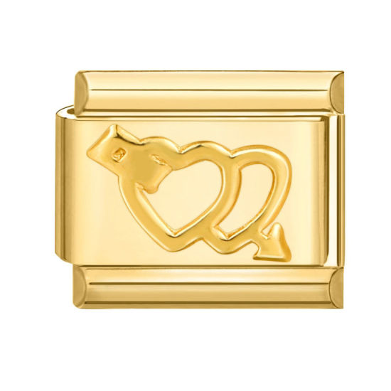 Изображение 1 ШТ 304 Нержавеющая Сталь Очаровательный итальянский браслет со звеньями Изготовление ювелирных изделий своими руками Позолоченный Прямоугольник Сердце Амура 10мм x 9мм