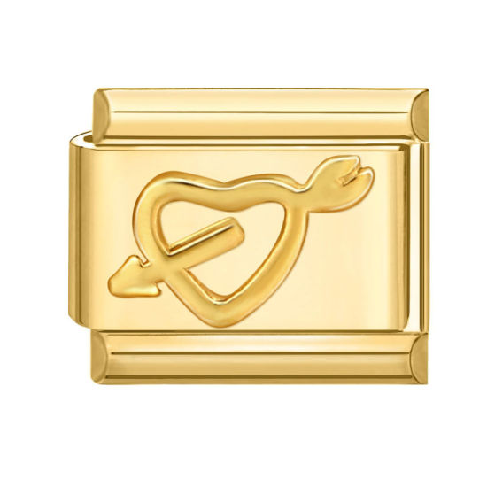 Изображение 1 ШТ 304 Нержавеющая Сталь Очаровательный итальянский браслет со звеньями Изготовление ювелирных изделий своими руками Позолоченный Прямоугольник Сердце Амура 10мм x 9мм