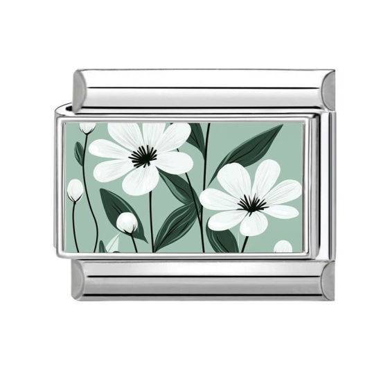 Изображение 1 ШТ 304 Нержавеющая Сталь Очаровательный итальянский браслет со звеньями Изготовление ювелирных изделий своими руками Серебряный Тон Разноцветный Прямоугольник Цветок 10мм x 9мм