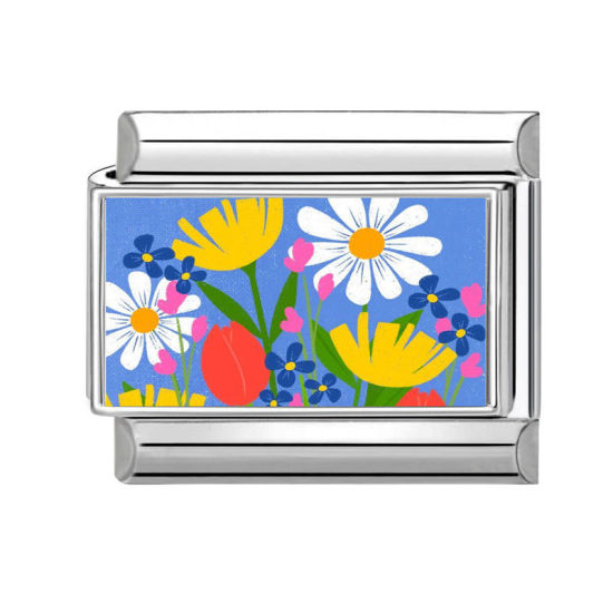 Изображение 1 ШТ 304 Нержавеющая Сталь Очаровательный итальянский браслет со звеньями Изготовление ювелирных изделий своими руками Серебряный Тон Разноцветный Прямоугольник Цветок 10мм x 9мм