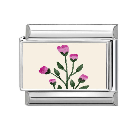 Изображение 1 ШТ 304 Нержавеющая Сталь Очаровательный итальянский браслет со звеньями Изготовление ювелирных изделий своими руками Серебряный Тон Разноцветный Прямоугольник Цветок 10мм x 9мм