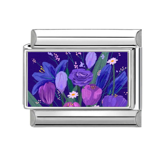 Изображение 1 ШТ 304 Нержавеющая Сталь Очаровательный итальянский браслет со звеньями Изготовление ювелирных изделий своими руками Серебряный Тон Разноцветный Прямоугольник Цветок 10мм x 9мм