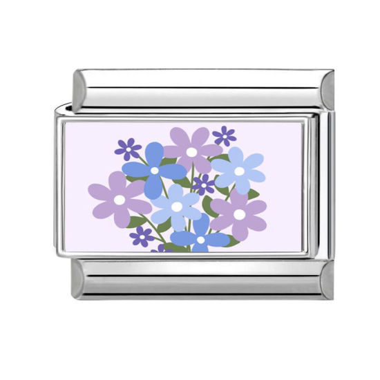 Изображение 1 ШТ 304 Нержавеющая Сталь Очаровательный итальянский браслет со звеньями Изготовление ювелирных изделий своими руками Серебряный Тон Разноцветный Прямоугольник Цветок 10мм x 9мм