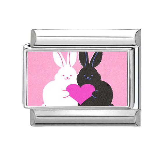 Изображение 1 ШТ 304 Нержавеющая Сталь Очаровательный итальянский браслет со звеньями Изготовление ювелирных изделий своими руками Серебряный Тон Разноцветный Прямоугольник Кролик 10мм x 9мм