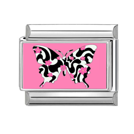 Изображение 1 ШТ 304 Нержавеющая Сталь Очаровательный итальянский браслет со звеньями Изготовление ювелирных изделий своими руками Серебряный Тон Разноцветный Прямоугольник Бабочка 10мм x 9мм