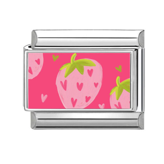 Изображение 1 ШТ 304 Нержавеющая Сталь Очаровательный итальянский браслет со звеньями Изготовление ювелирных изделий своими руками Серебряный Тон Розовый Прямоугольник Клубника 10мм x 9мм