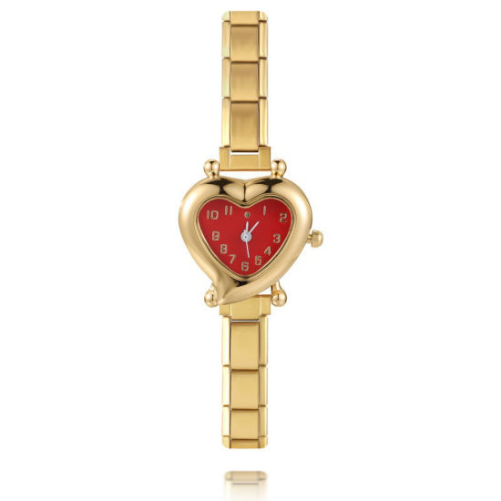 Imagen de 1 Unidad 304 Acero Inoxidable Chapado en Oro Reloj de Pulsera Modular de Enlace de Encanto Italiano, Elegante día de San Valentín Corazón Rojo Para Mujeres Regalo 18.5cm longitud