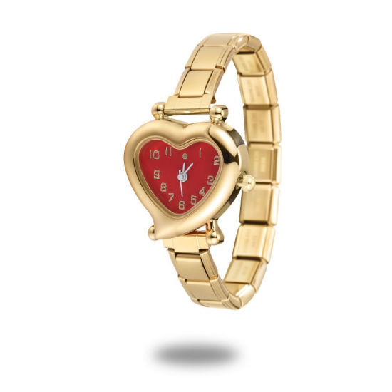 Imagen de 1 Unidad 304 Acero Inoxidable Chapado en Oro Reloj de Pulsera Modular de Enlace de Encanto Italiano, Elegante día de San Valentín Corazón Rojo Para Mujeres Regalo 18.5cm longitud