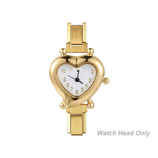 Bild von 1 Stück 304 Edelstahl Valentinstag hrwerk mit italienischen Charm-Links für die DIY-Schmuckherstellung Vergoldet Weiß Herz 5.7cm x 2.8cm