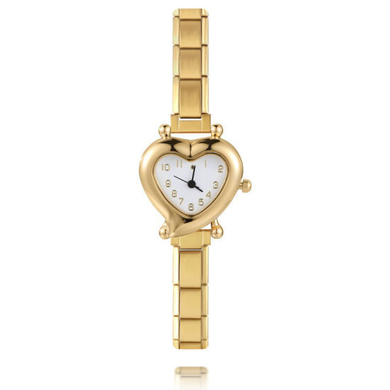 Imagen de 1 Unidad 304 Acero Inoxidable Chapado en Oro Reloj de Pulsera Modular de Enlace de Encanto Italiano, Elegante día de San Valentín Corazón Blanco Para Mujeres Regalo 18.5cm longitud