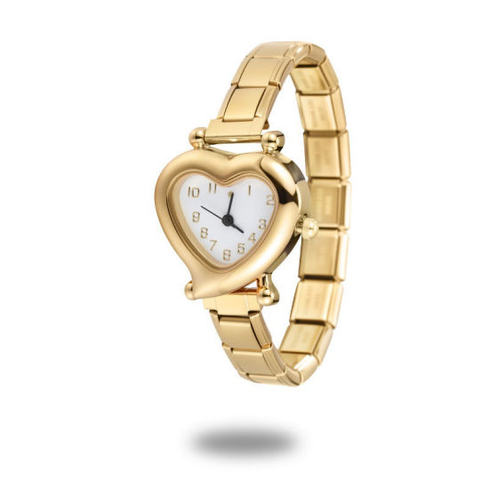 Imagen de 1 Unidad 304 Acero Inoxidable Chapado en Oro Reloj de Pulsera Modular de Enlace de Encanto Italiano, Elegante día de San Valentín Corazón Blanco Para Mujeres Regalo 18.5cm longitud