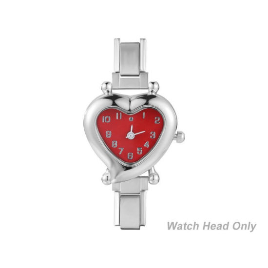 Bild von 1 Stück 304 Edelstahl Valentinstag hrwerk mit italienischen Charm-Links für die DIY-Schmuckherstellung Silberfarbe Rot Herz 5.7cm x 2.8cm