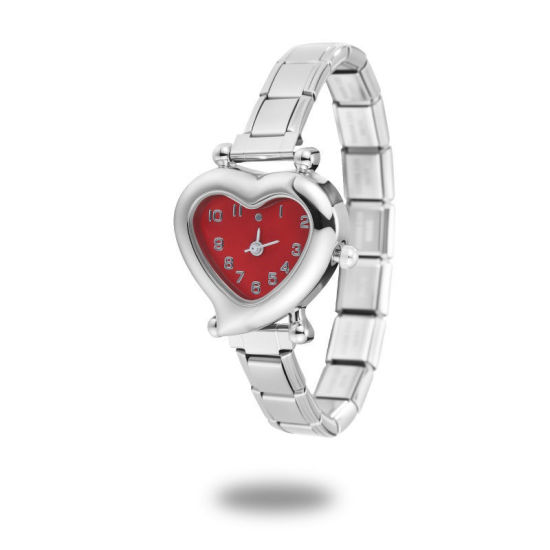 Imagen de 1 Unidad 304 Acero Inoxidable Tono de Plata Reloj de Pulsera Modular de Enlace de Encanto Italiano, Elegante día de San Valentín Corazón Rojo Para Mujeres Regalo 18.5cm longitud