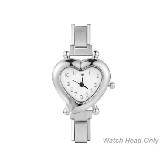 Bild von 1 Stück 304 Edelstahl Valentinstag hrwerk mit italienischen Charm-Links für die DIY-Schmuckherstellung Silberfarbe Weiß Herz 5.7cm x 2.8cm