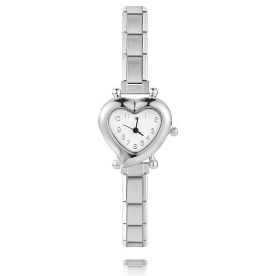 Imagen de 1 Unidad 304 Acero Inoxidable Tono de Plata Reloj de Pulsera Modular de Enlace de Encanto Italiano, Elegante día de San Valentín Corazón Blanco Para Mujeres Regalo 18.5cm longitud