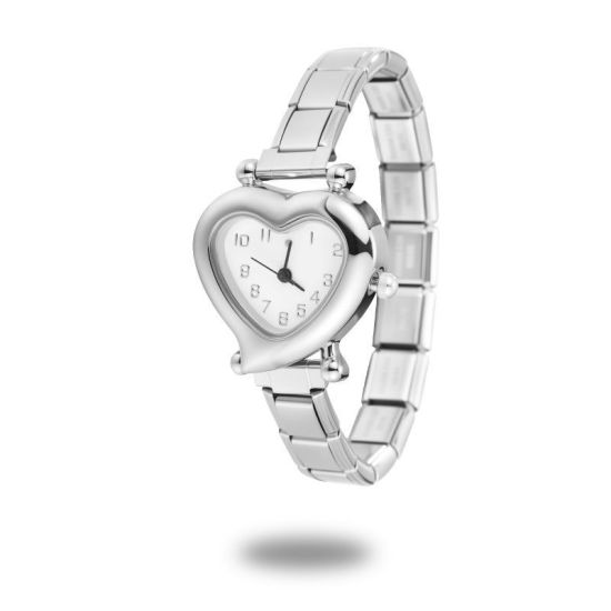 Imagen de 1 Unidad 304 Acero Inoxidable Tono de Plata Reloj de Pulsera Modular de Enlace de Encanto Italiano, Elegante día de San Valentín Corazón Blanco Para Mujeres Regalo 18.5cm longitud