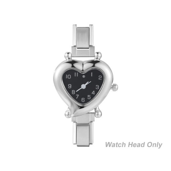 Bild von 1 Stück 304 Edelstahl Valentinstag hrwerk mit italienischen Charm-Links für die DIY-Schmuckherstellung Silberfarbe Schwarz Herz 5.7cm x 2.8cm