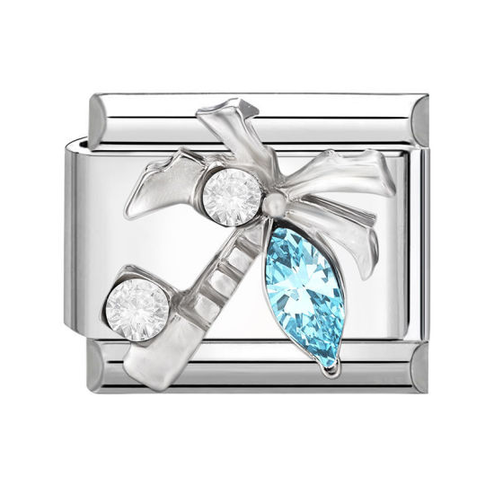 Bild von 1 Stück 304 Edelstahl Charm-Armband mit italienischen Gliedern zur Herstellung von DIY-Schmuck Silberfarbe Rechteck Kokospalme Transparent Strass 10mm x 9mm