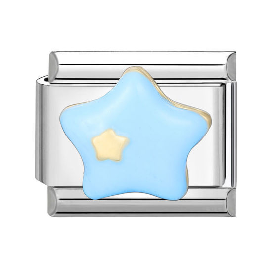 Изображение 1 ШТ 304 Нержавеющая Сталь Очаровательный итальянский браслет со звеньями Изготовление ювелирных изделий своими руками Серебряный Тон Синий С Эмалью Прямоугольник Звезда 10мм x 9мм