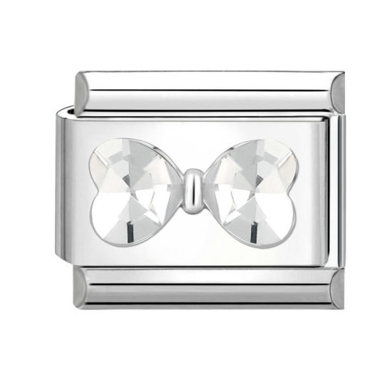 Изображение 1 ШТ 304 Нержавеющая Сталь Очаровательный итальянский браслет со звеньями Изготовление ювелирных изделий своими руками Серебряный Тон Прямоугольник Бант Прозрачный Стразы 10мм x 9мм