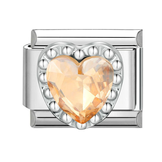 Изображение 1 ШТ 304 Нержавеющая Сталь День святого Валентина Очаровательный итальянский браслет со звеньями Изготовление ювелирных изделий своими руками Серебряный Тон Прямоугольник Сердце Телесный Стразы 10мм x 9мм