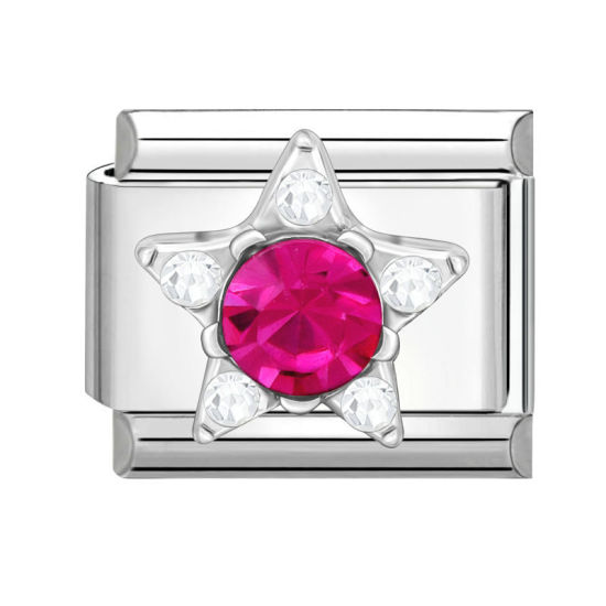 Изображение 1 ШТ 304 Нержавеющая Сталь Очаровательный итальянский браслет со звеньями Изготовление ювелирных изделий своими руками Серебряный Тон Прямоугольник Звезда Plum Red Стразы 10мм x 9мм