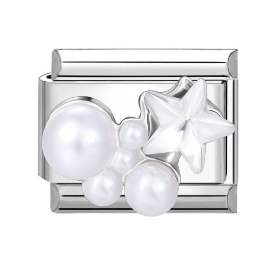 Изображение 1 ШТ 304 Нержавеющая Сталь Очаровательный итальянский браслет со звеньями Изготовление ювелирных изделий своими руками Серебряный Тон Прямоугольник Звезда Имитация жемчуга 10мм x 9мм