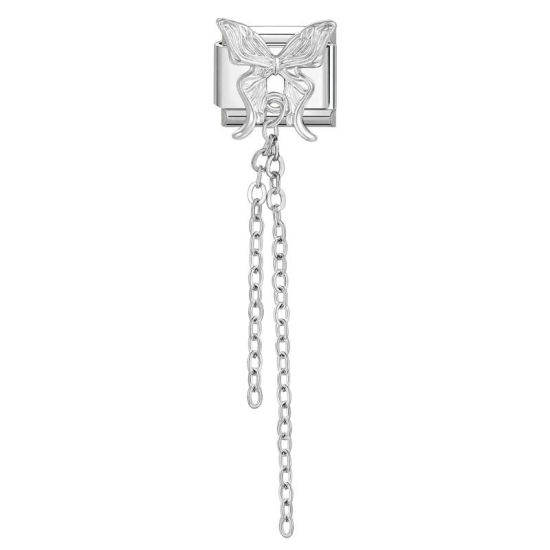 Bild von 1 Stück 304 Edelstahl Charm-Armband mit italienischen Gliedern zur Herstellung von DIY-Schmuck Silberfarbe Quast Schmetterling 10mm x 9mm