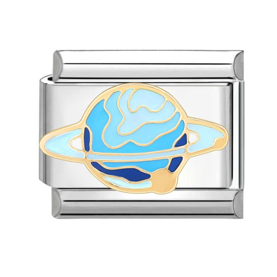 Bild von 1 Stück 304 Edelstahl Charm-Armband mit italienischen Gliedern zur Herstellung von DIY-Schmuck Silberfarbe Bunt Rechteck Universum Planeten 10mm x 9mm