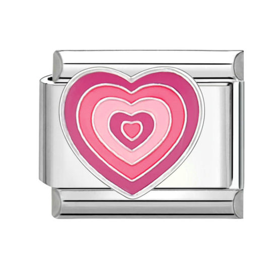 Bild von 1 Stück 304 Edelstahl Valentinstag Charm-Armband mit italienischen Gliedern zur Herstellung von DIY-Schmuck Silberfarbe Rosa Rechteck Herz 10mm x 9mm