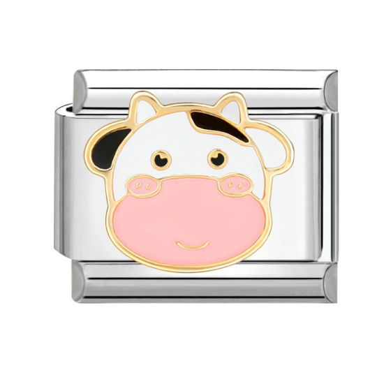 Bild von 1 Stück 304 Edelstahl Charm-Armband mit italienischen Gliedern zur Herstellung von DIY-Schmuck Silberfarbe Bunt Rechteck Milchkuh 10mm x 9mm