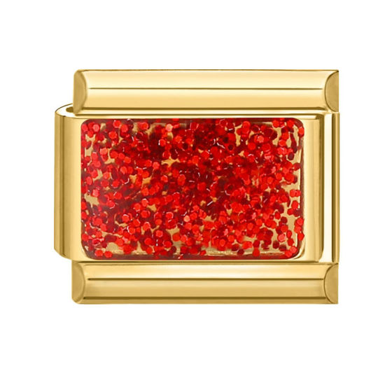 Изображение 1 ШТ 304 Нержавеющая Сталь Очаровательный итальянский браслет со звеньями Изготовление ювелирных изделий своими руками Позолоченный Красный Прямоугольник Блестки 10мм x 9мм