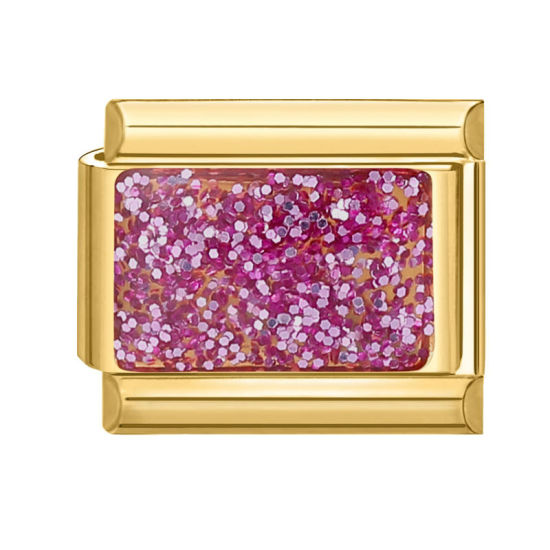 Изображение 1 ШТ 304 Нержавеющая Сталь Очаровательный итальянский браслет со звеньями Изготовление ювелирных изделий своими руками Позолоченный Фиолетовый Прямоугольник Блестки 10мм x 9мм