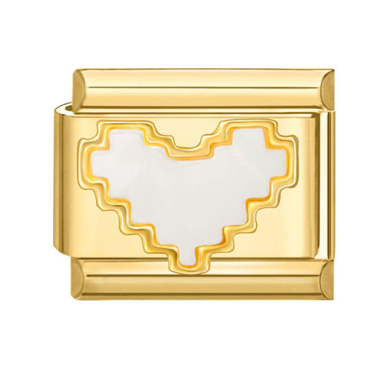 Bild von 1 Stück 304 Edelstahl Valentinstag Charm-Armband mit italienischen Gliedern zur Herstellung von DIY-Schmuck Vergoldet Rechteck Herz 10mm x 9mm