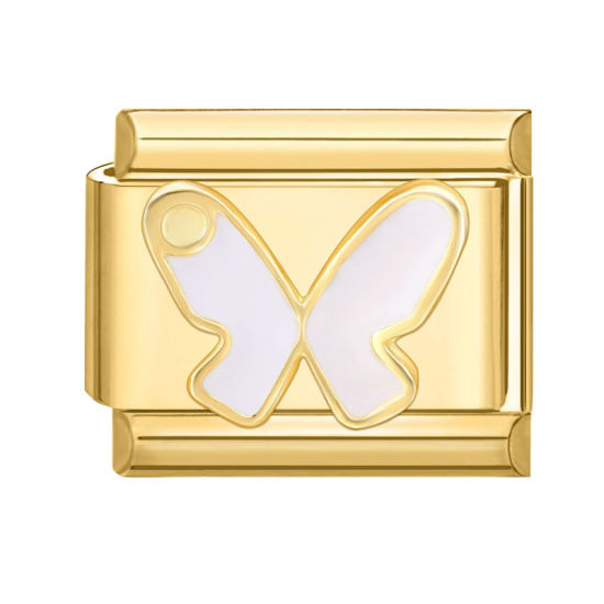 Bild von 1 Stück 304 Edelstahl Charm-Armband mit italienischen Gliedern zur Herstellung von DIY-Schmuck Vergoldet Rechteck Schmetterling 10mm x 9mm