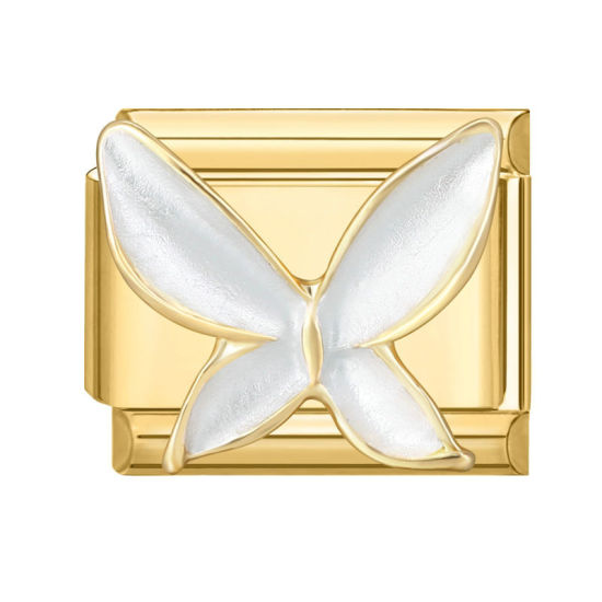 Bild von 1 Stück 304 Edelstahl Charm-Armband mit italienischen Gliedern zur Herstellung von DIY-Schmuck Vergoldet Rechteck Schmetterling 10mm x 9mm