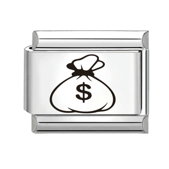 Immagine di 1 Pz 304 Acciaio Inossidabile Bracciale con Charm Italiano a Maglie, Creazione di Gioielli Fai-da-te Tono Argento Rettangolo Segno di Dollaro 10mm x 9mm