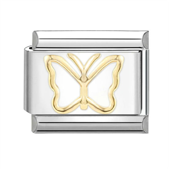 Immagine di 1 Pz 304 Acciaio Inossidabile Bracciale con Charm Italiano a Maglie, Creazione di Gioielli Fai-da-te Tono Argento Rettangolo Farfalla 10mm x 9mm