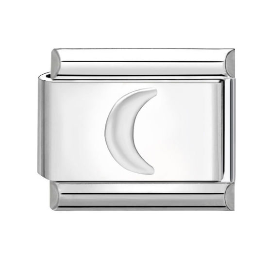 Immagine di 1 Pz 304 Acciaio Inossidabile Bracciale con Charm Italiano a Maglie, Creazione di Gioielli Fai-da-te Tono Argento Rettangolo Luna 10mm x 9mm