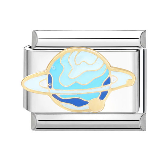 Bild von 1 Stück 304 Edelstahl Charm-Armband mit italienischen Gliedern zur Herstellung von DIY-Schmuck Silberfarbe Bunt Rechteck Universum Planeten 10mm x 9mm