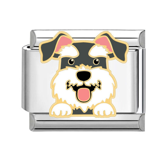 Bild von 1 Stück 304 Edelstahl Charm-Armband mit italienischen Gliedern zur Herstellung von DIY-Schmuck Silberfarbe Bunt Rechteck Hund 10mm x 9mm