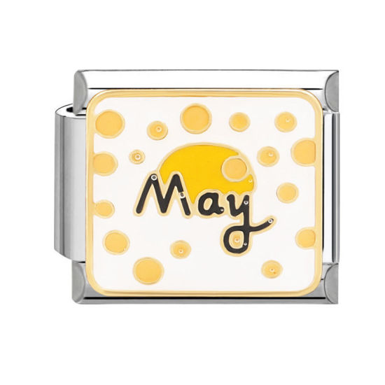 Bild von 1 Stück 304 Edelstahl Charm-Armband mit italienischen Gliedern zur Herstellung von DIY-Schmuck Silberfarbe Rechteck Message " May " 10mm x 9mm